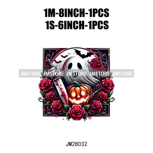 Cute Animals Skull Red Rose Pumpkin Halloween Spooky Vibes Design Logo Iron On DTF Transfer Stickers Ready To Press For Clothing