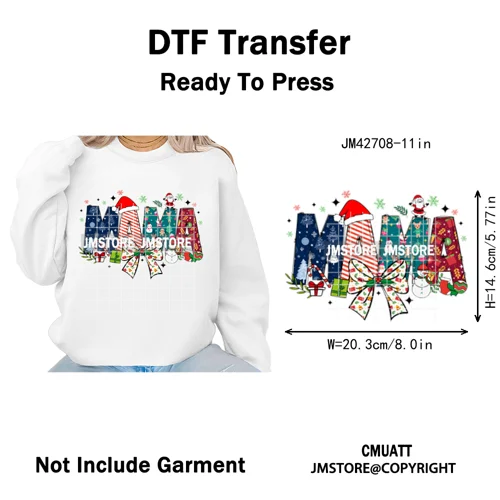 Colorful Christmas Mama Claus Coquette Candy Cane Santa Iron on DTF Washable Transfers Stickers Ready to Press for T-shirts