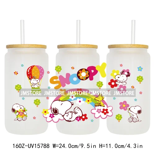 Retro Puppy Cartoon Best Friends 16OZ UV DTF Cup Wraps Ready To Apply Waterproof Transfer Stickers For Libbey Glass Can Tumbler