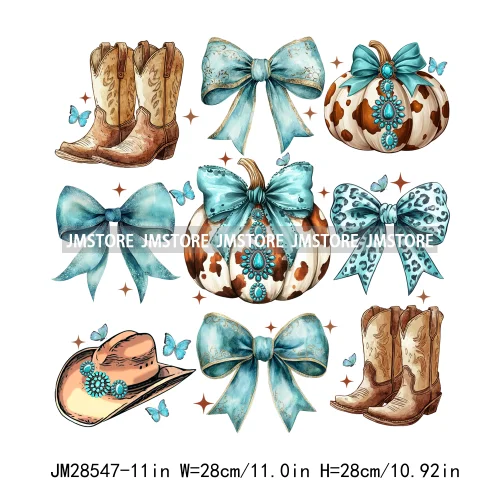 Howdy Western Boots Hat Fall Season Cowhide Leopard Pumpkin Coquette Bow Iron On DTF Transfer Sticker Ready To Press For Clothes