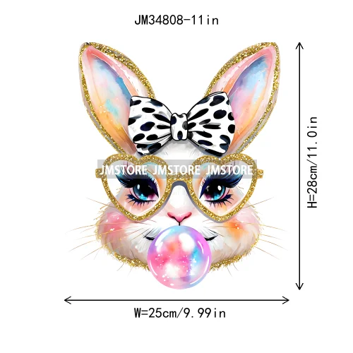 Cute Blowing Bubble Bunny Coquette Preppy Easter Eggs Carrot Iron On DTF Heat Transfer Stickers Ready To Press For T-shirts Bags