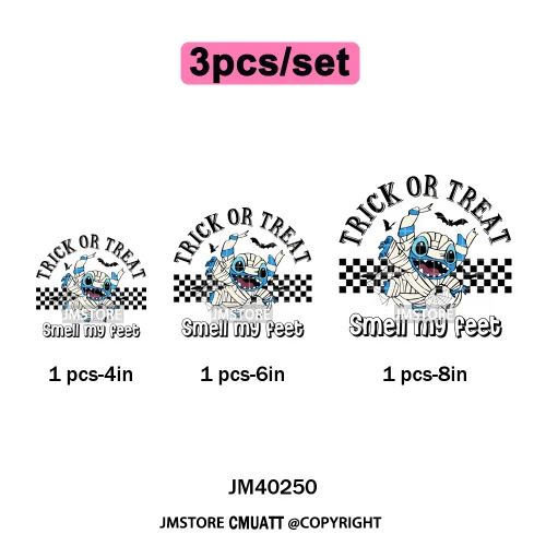 Checkered Trick Or Treat Scary Killer Character Halloween Vibes Iron on DTF Washable Transfer Sticker Ready to Press for Hoodies