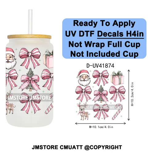 Watercolor Christmas Farm Truck Xmas Gifts UV DTF Transfer Stickers Decals Ready To Apply Waterproof For 16OZ Libbey Glass Can