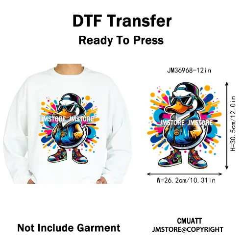 12in Cool Urban Trap Style King Animal Rich Ducks With Gold Chain Iron on DTF Heat Transfer Sticker Ready to Press for Clothing