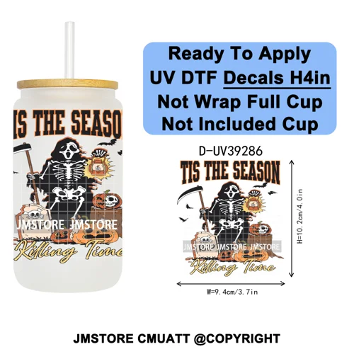 Retro Spooky Season Halloween Ghost Boo Gift UV DTF Transfer Stickers Decals Ready To Apply Waterproof For 16OZ Libbey Glass Can