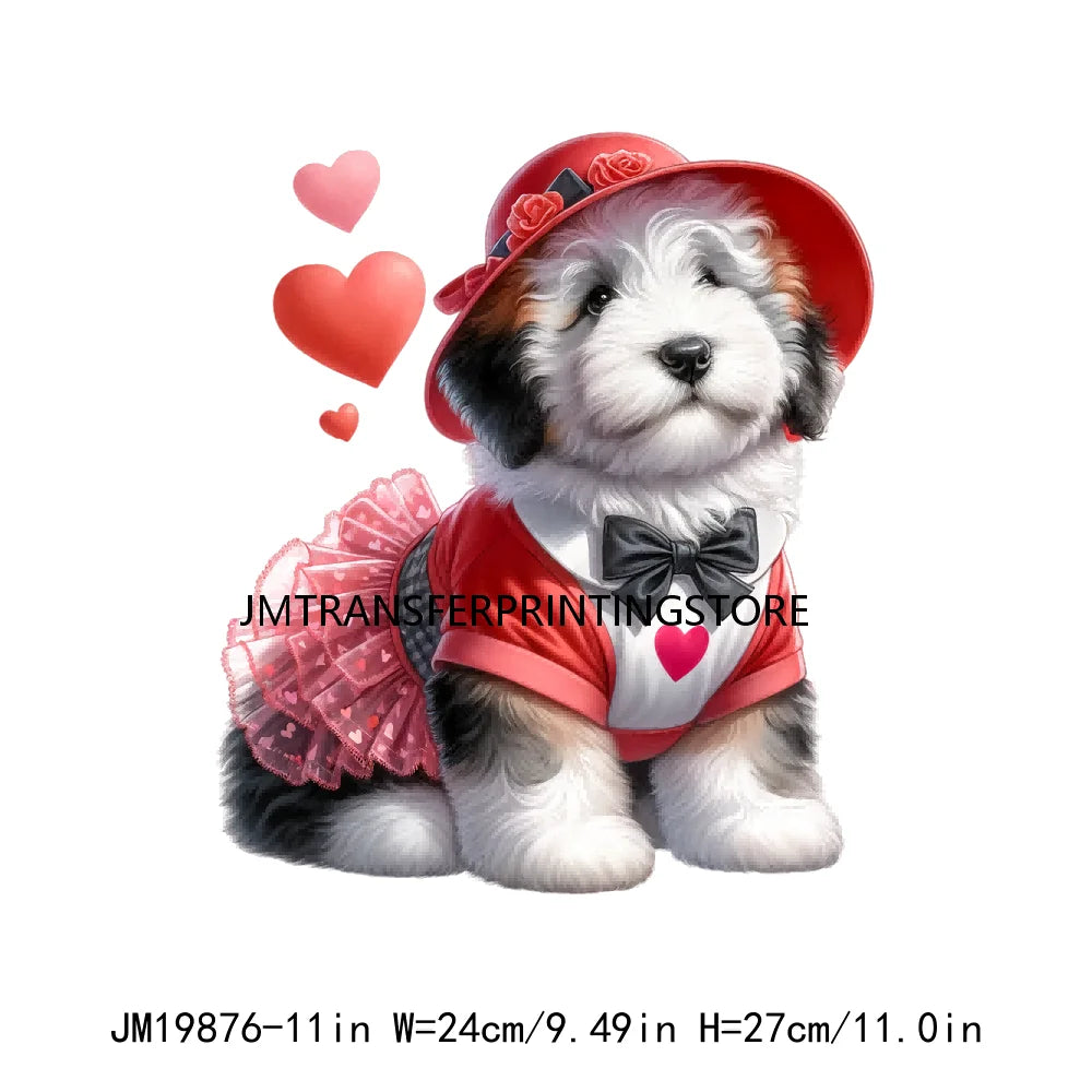 Lovely Puppy Dog Valentines Animal DTF Transfer Heat Press Iron On Stickers For Sweatshirt Coat