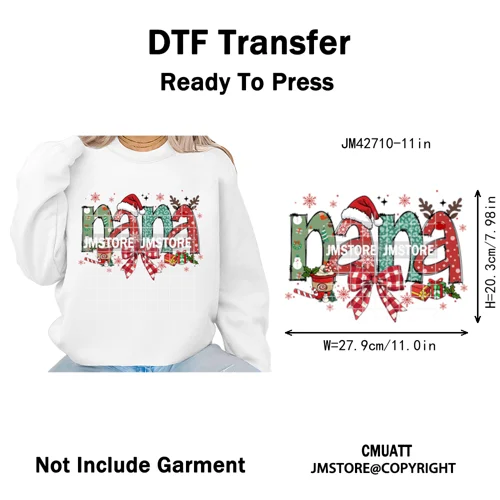 Colorful Christmas Mama Claus Coquette Candy Cane Santa Iron on DTF Washable Transfers Stickers Ready to Press for T-shirts