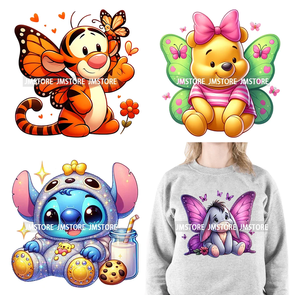 Cute Butterfly Baby Cartoon Animal Printing Decals Iron On DTF Heat Press Transfers Stickers Ready To Press For T-shirts Bags