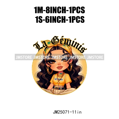 New Washable Chicana Chola Chibi Latina Spanish Zodiac Cute Girls DTF Iron On Transfers Stickers Ready To Press For Clothing