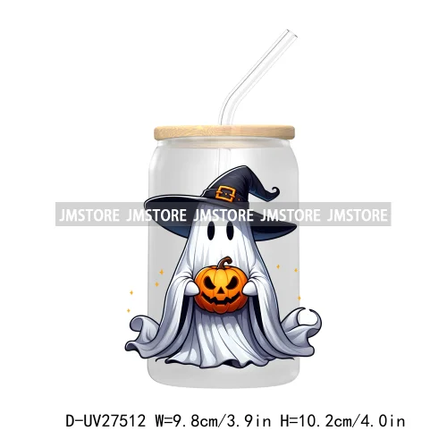 Cute Ghost Stay Spooky Halloween Pumpkin UV DTF Transfer Stickers Decals For Libbey Cold Cups Mugs Tumbler Waterproof Craft Boo