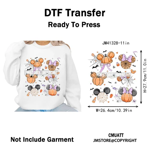 Trick or Treat Down Main Stree Cartoon Coquette Ghost Boo Halloween Iron on DTF Transfers Stickers Ready to Press for T-shirts