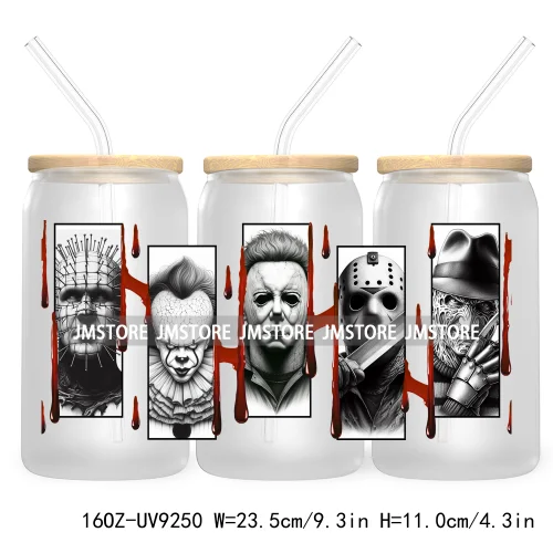 Halloween Gift UV DTF Sticker For 16OZ Libbey Glass Cup Can Wrap Transfer Stickers Custom Labels DIY Logo Horror Movie Killers