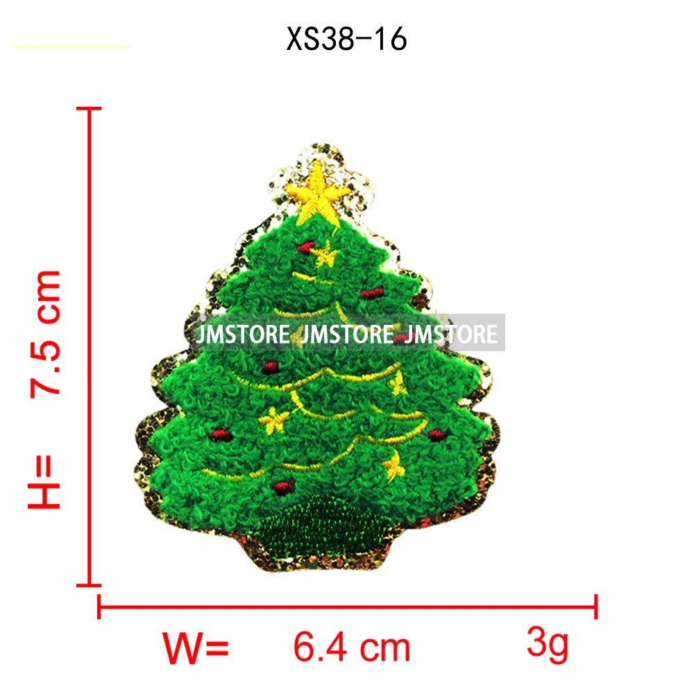 Colorful Star Lights Christmas Tree Sweet Xmas Holiday Glitter Applique Iron on Embroidered Chenille Patches for Hoodies Hats