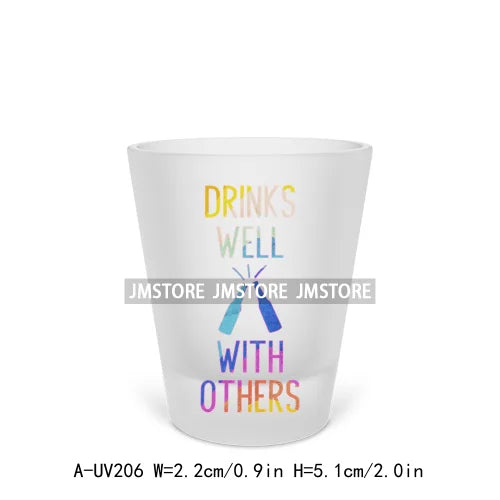 Drink Drank Drunk Alcohol Short Glass Cups UV DTF Sticker For Beer Mugs Decals Transfers Stickers Waterproof DIY Craft Quotes