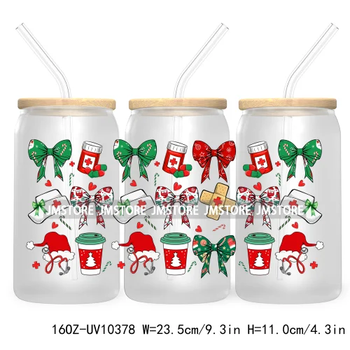 Just A Girl Who Loves Christmas UV DTF Sticker For 16OZ Libbey Glass Cup Can Wrap Transfer Stickers Custom Label Gingerbread Bow