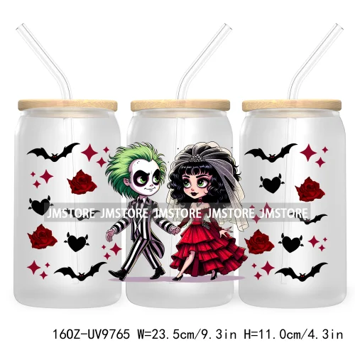 Halloween Double Trouble UV DTF Sticker For 16OZ Libbey Glass Cup Can Wrap Horror Princess Transfer Printing Custom Labels Logo