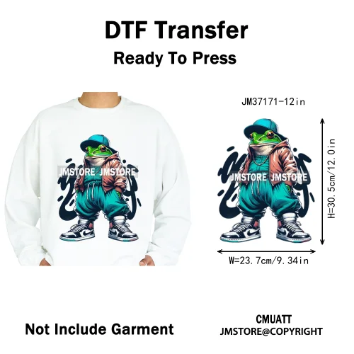 12in Colorful Gangster Urban Hip Hop Music Panda Dog Animal Lover Iron on DTF Heat Transfer Stickers Ready to Press for Clothing