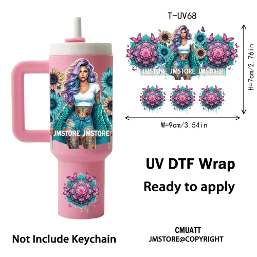 Butterfly Sunflower Girl UV DTF Mini Tumbler Keychain Wraps Ready To Press High Quality Wraps UV Stickers for Tumbler Keychain