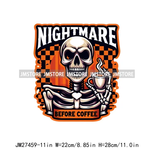 Colorful Coffee Skull Stay Spooky Pumpkin Witch Ghouls Halloween Season Designs DTF Iron On Transfers Stickers For Clothing Bags