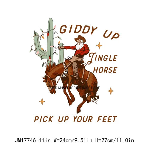 Retro Mooey Howdy Christmas Highland Cow Western Jingle Horse DTF Sticker Sorta Scary Sorta Merry Transfer Printing For Clothes