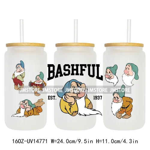 Beautiful Princess Cartoon Gnomes UV DTF Wraps Transfer Sticker Ready To Apply Waterproof Logo For 16OZ Libbey Glass Can Tumbler