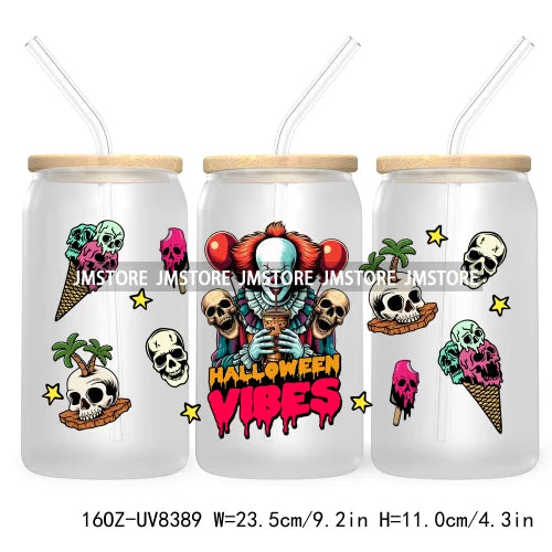 Killer Summer Vibes UV DTF Sticker For 16OZ Libbey Glass Cup Can Wrap Transfer Stickers Custom Labels DIY Logo Horror Halloween