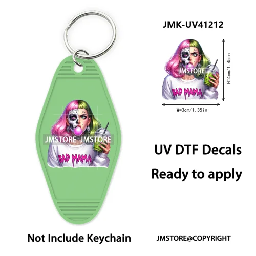 Scary Movie Character Bad Mama Boo Mom UV DTF Motel Keychain Wraps Ready To Apply Waterproof High Quality Hotel Keychain Decals