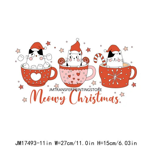 DIY Iron On Christmas Lights Santa Claus Printing logo Fun Meowy Christmas DTF Heat Transfer Sticker Ready To Press For Clothing