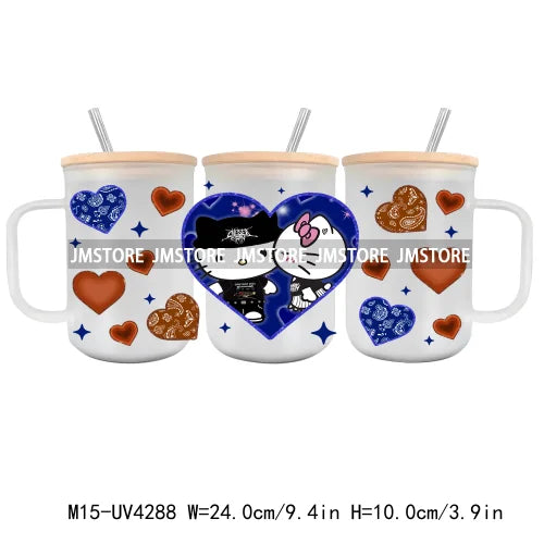 Horror Valentine Cartoon Couple UV DTF Sticker For 15OZ Mug Libbey Glass Cup Can Wrap Transfer Stickers Custom Labels DIY Logo