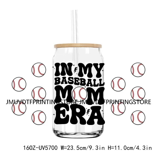 Glitter Boujee Baseball Mama UV DTF Sticker For 16OZ Libbey Glass Cup Can Wrap Transfer Sticker Custom DIY Logo Soccer Sport Mom