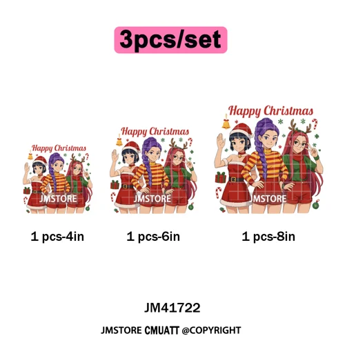 Holly Stars Gifts Happy Kpop Christmas Vibes Winter Holiday Iron on DTF Washable Transfers Stickers Ready to Press for Hoodies