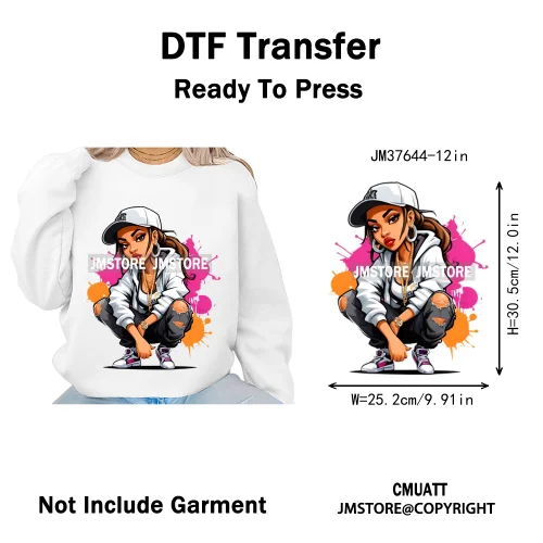 12in Glossy Dripping Lips Streetwear Graffiti Trap Girls Iron on DTF Thermal Transfer Stickers Ready to Press for Woman Clothing