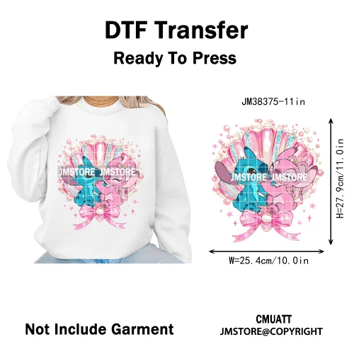 Retro Cartoon Happy Summer Vacation Vibes Coquette Seashells Iron on DTF Heat Transfer Stickers Ready to Press for Clothes Bags