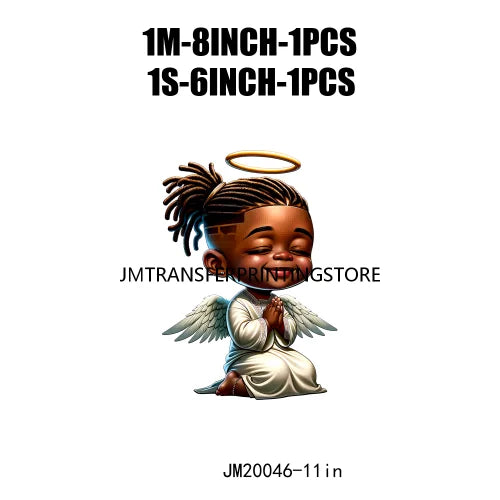 Lovely African American Black Cupids Valentine Praying Angels Boys Girls Religious Iron On DTF Transfers Stickers For Clothes