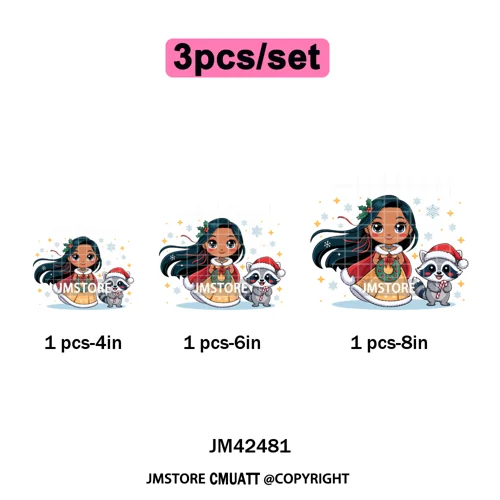 Cute Cartoon Movie Princess Christmas Winter Girly Kids Holiday Iron on DTF Washable Transfer Sticker Ready to Press for Clothes