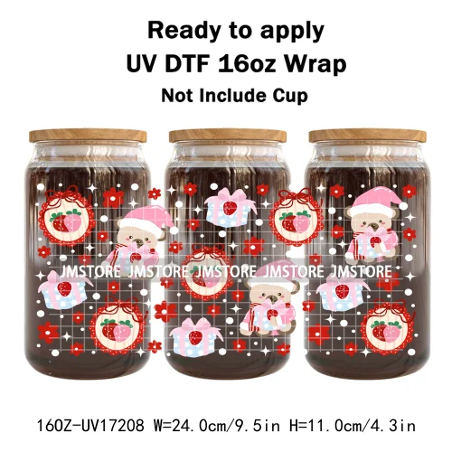 Cute Christmas Ghost Coquette Strawberry Cake UV DTF Stickers Ready To Transfer Cup Wrap Waterproof Logo For Libbey Can Glass