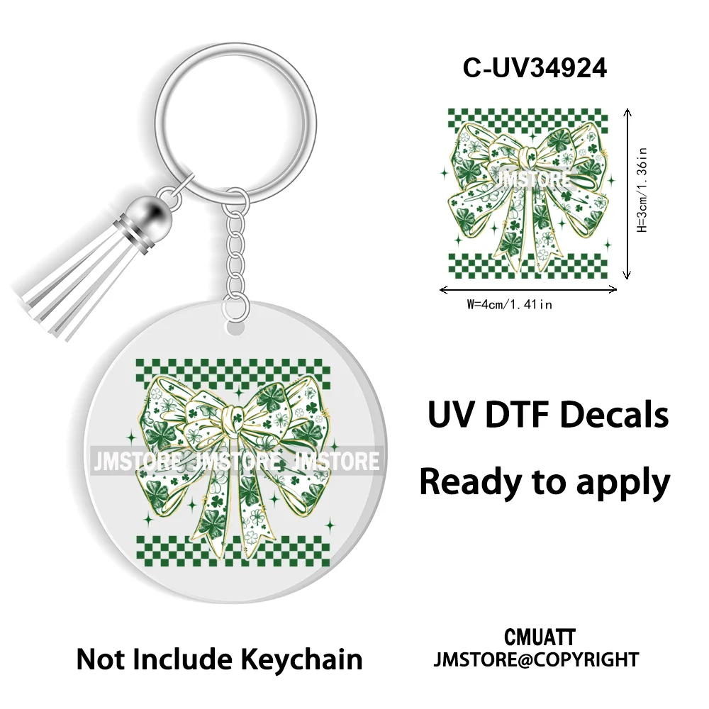 Sparkly Faux Sequin St Patricks Day Coquette Glitter Lucky Charm WaterProof UV DTF Sticker For Round Circle Keychain Keyring