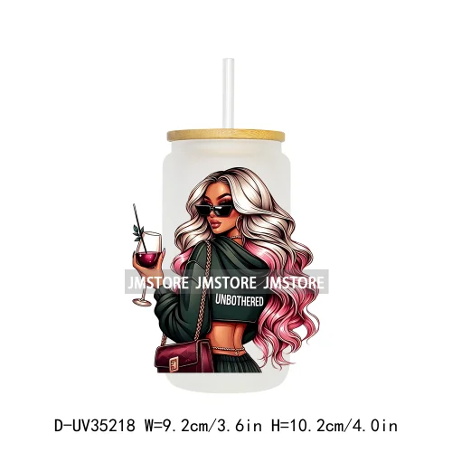 Funny Sarcastic Woman Sassy Girl UV DTF Transfer Stickers Decals Ready To Apply Waterproof For 16OZ Libbey Glass Can Cup Tumbler