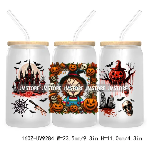 Scary Movies Halloween 16OZ UV DTF Cup Wrap Transfer Stickers Custom Labels Waterproof Logo For Libbey Glass Can Spooky Season