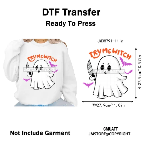 Sarcasm Halloween Time Boos Ghost Spooky Vibes Washable Designs Iron on DTF Transfers Stickers Ready to Press for T-shirts Bags
