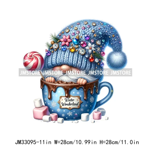 Cute Christmas Hot Cocoa Season Gnomes Sweet Winter Santa Quotes Iron On DTF Transfers Stickers Ready To Press T-shirts Bags