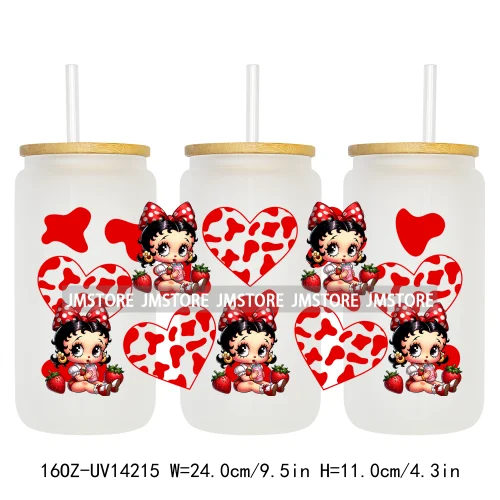 Cute Girl Strawberry Bow UV DTF Stickers Ready to Transfer Cup Wrap Custom Labels DIY Craft For Libbey Can Glass Tumblers Mugs
