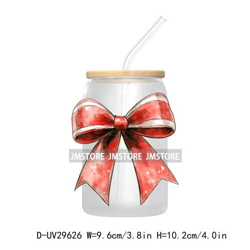 Christmas Coquette Bow UV DTF Transfer Stickers Decals For Libbey Cold Cups Mugs Tumbler Waterproof Cute Christmas Tree Girly