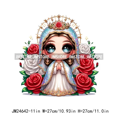 Diamond Our Lady Of Guadalupe Virgin Mary Western Mother Of God Praying Iron On DTF Heat Press Transfers Stickers For Clothing