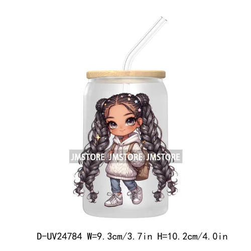 Fashion Chibi Dreadlock Girls UV DTF Transfers Stickers Decals For Libbey Cold Cups Mugs Tumbler Waterproof DIY Craft Black Girl