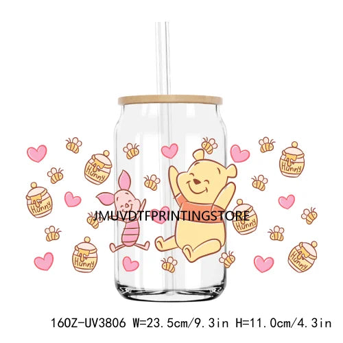 Cartoon Best Friends Princess 16OZ UV DTF Cup Wrap Transfer Stickers Custom Labels DIY Waterproof Logo For Libbey Glass Can Cat