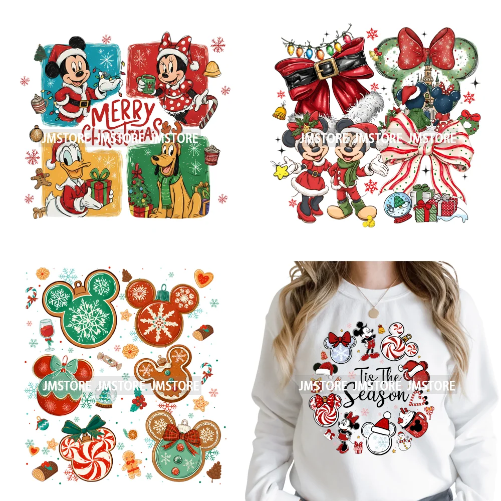 Girly Coquette Merry Christmas Ginger Cartoon Cozy Jolly Season Iron on DTF Heat Transfers Stickers Ready to Press for Clothing