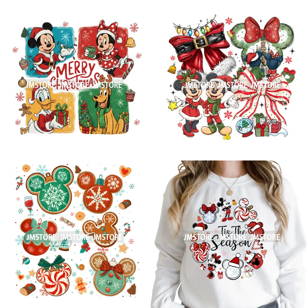 Girly Coquette Merry Christmas Ginger Cartoon Cozy Jolly Season Iron on DTF Heat Transfers Stickers Ready to Press for Clothing
