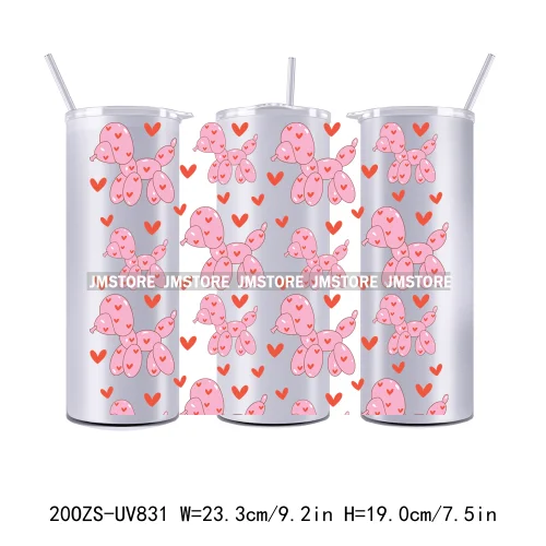 Groovy Retro Balloon Dog Coquette Bow Flowers 20OZ UV DTF Wraps Transfer Stickers Custom Waterproof Logo For Straight Tumbler