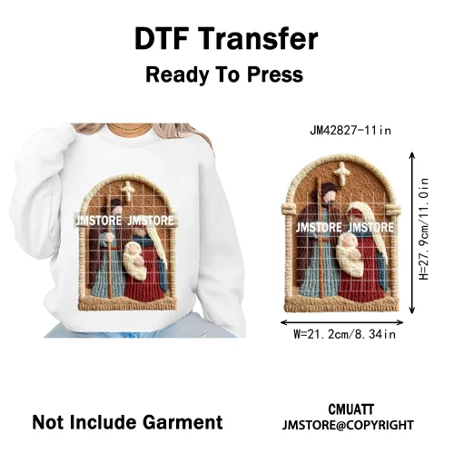 Trendy Faux Yarn Crochet Joy Love Jesus Christian Christmas Iron on DTF Washable Transfers Stickers Ready to Press for Textiles